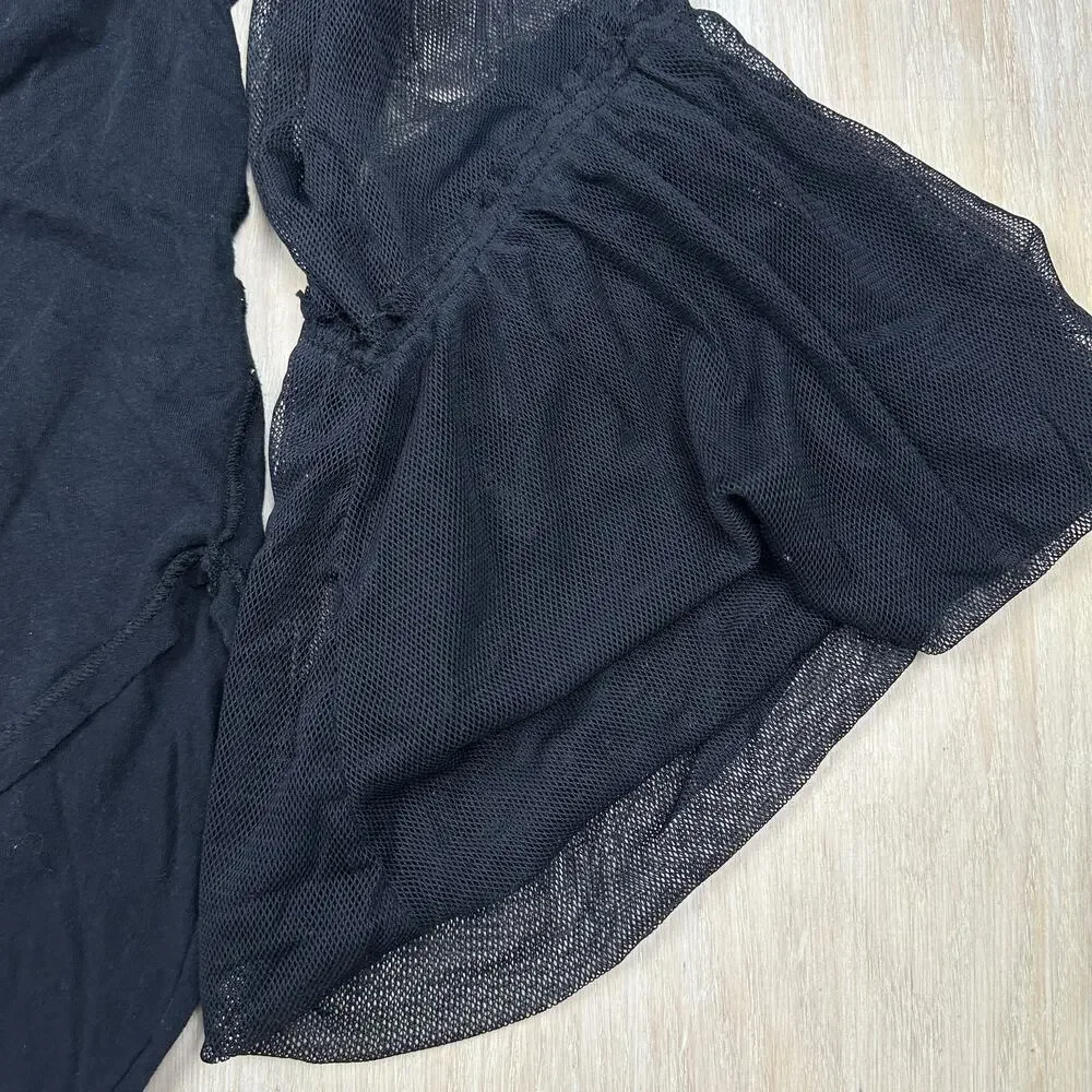 Free People Black Still Got It Boho Mesh Bell Sleeve Gothic Top Blouse Medium - Picture 5 of 13